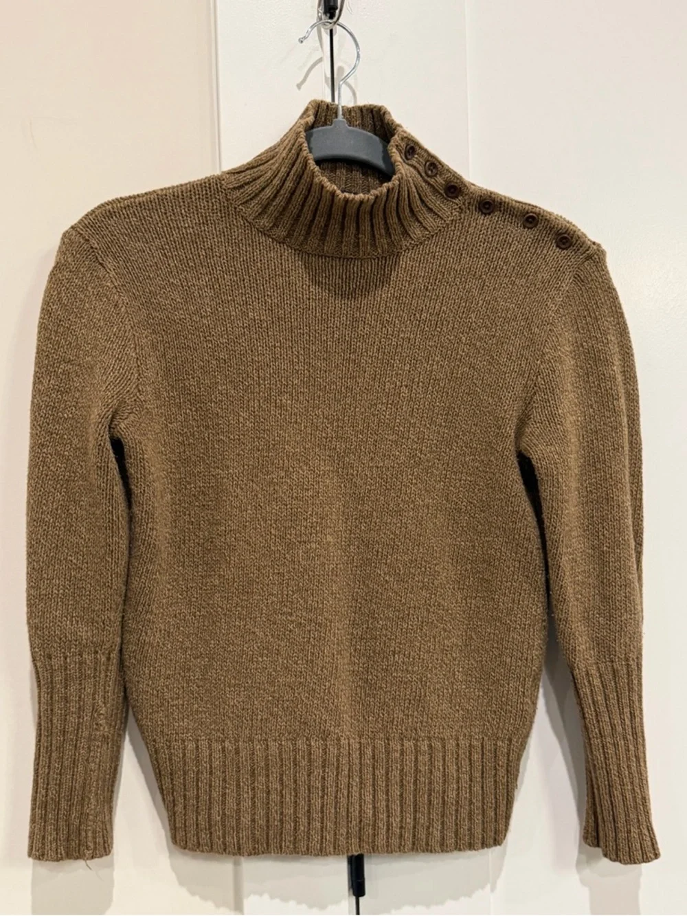 Ralph Lauren Vintage Chunky Knit Sweater High Neck Button Detail Brown Size M